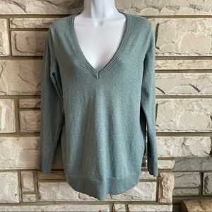 Eddie Bauer Blue-Gray Cotton Deep V-Neck Sweater Size Large Tall
